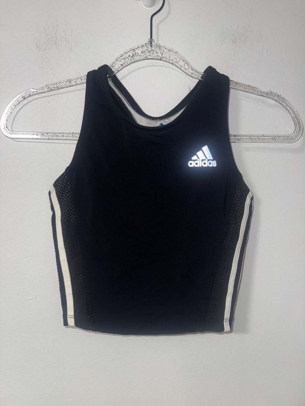 Vintage Adidas Crop Tank Top Size S Black 3-Stripes